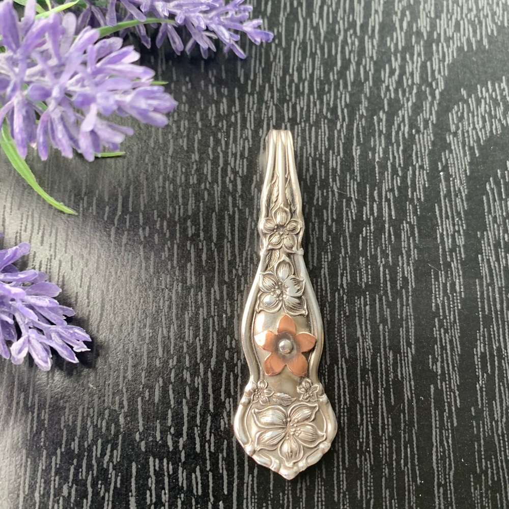 Floral Spoon Pendant Copper Brass Rivet Jewelry Vintage Boho Silver Plat…